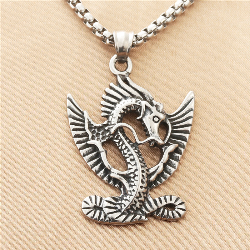 Titanium Steel Dragon Pendant Necklace for Men - Retro Punk Style by Planderful