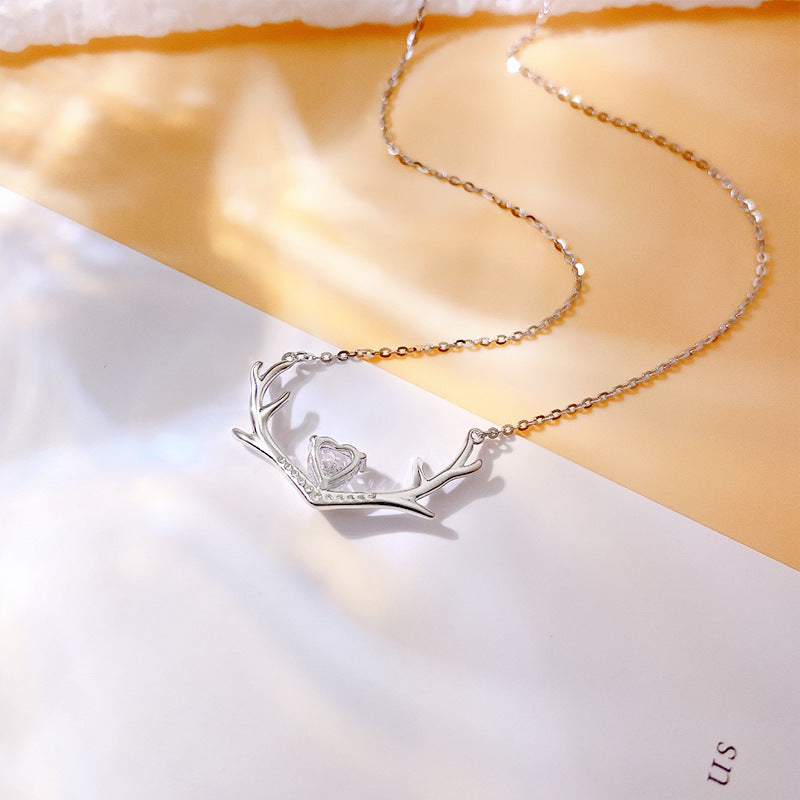 Korean Version of Love Antler Necklace S925 Silver Gift