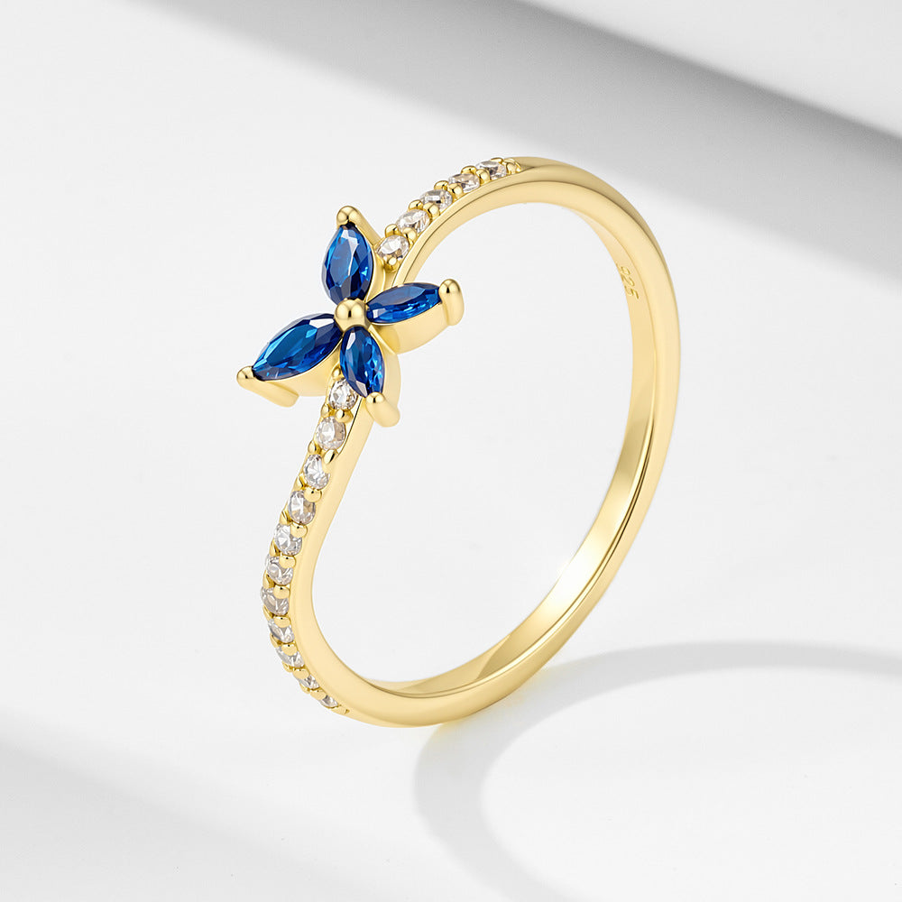 S925 Sterling Silver Small Fresh Zircon Butterfly Ring Zircon Index Finger Ring
