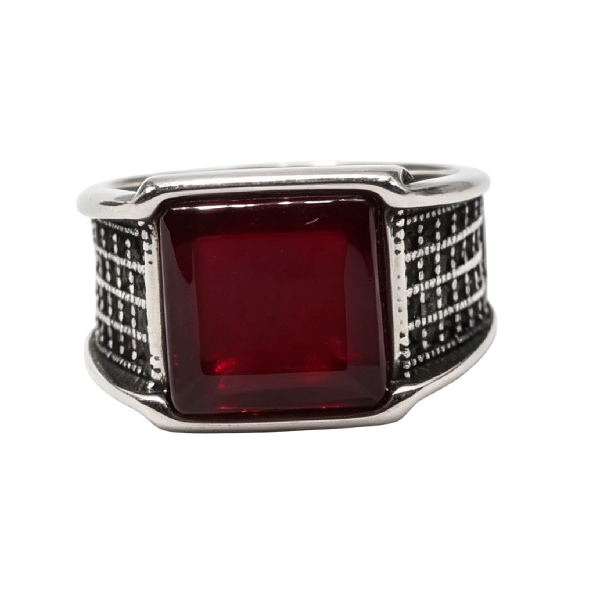 Textured Gemstone Titanium Steel Ring