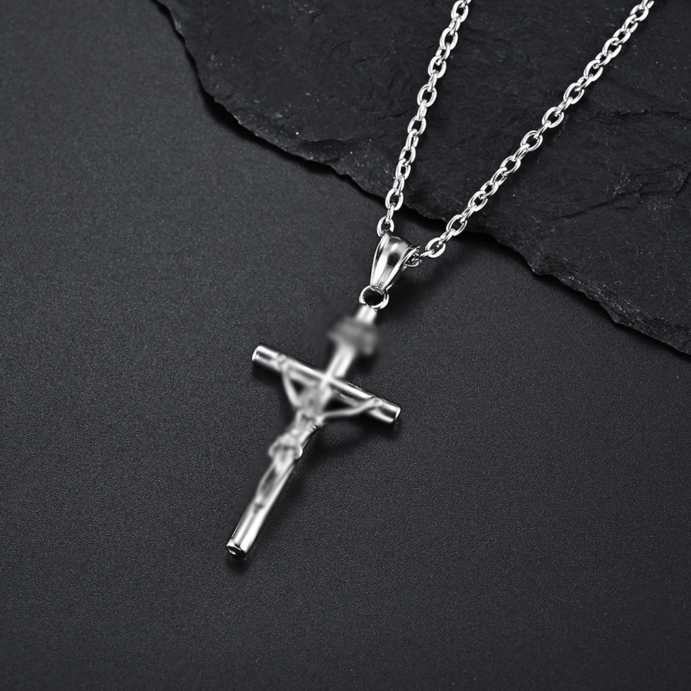 Cross-Border European and American Titanium Steel Cross Necklace for Men