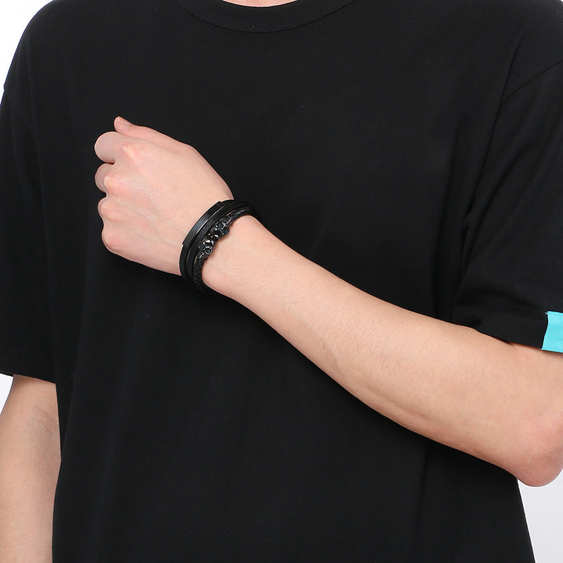 Planderful Mens Stainless Steel Skull Buckle Bracelet