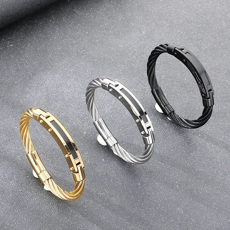 Hip-Hop Style Carbon Fiber Curved Bar – Braided Wire Steel Wire Stainless Steel Men's Bracelet