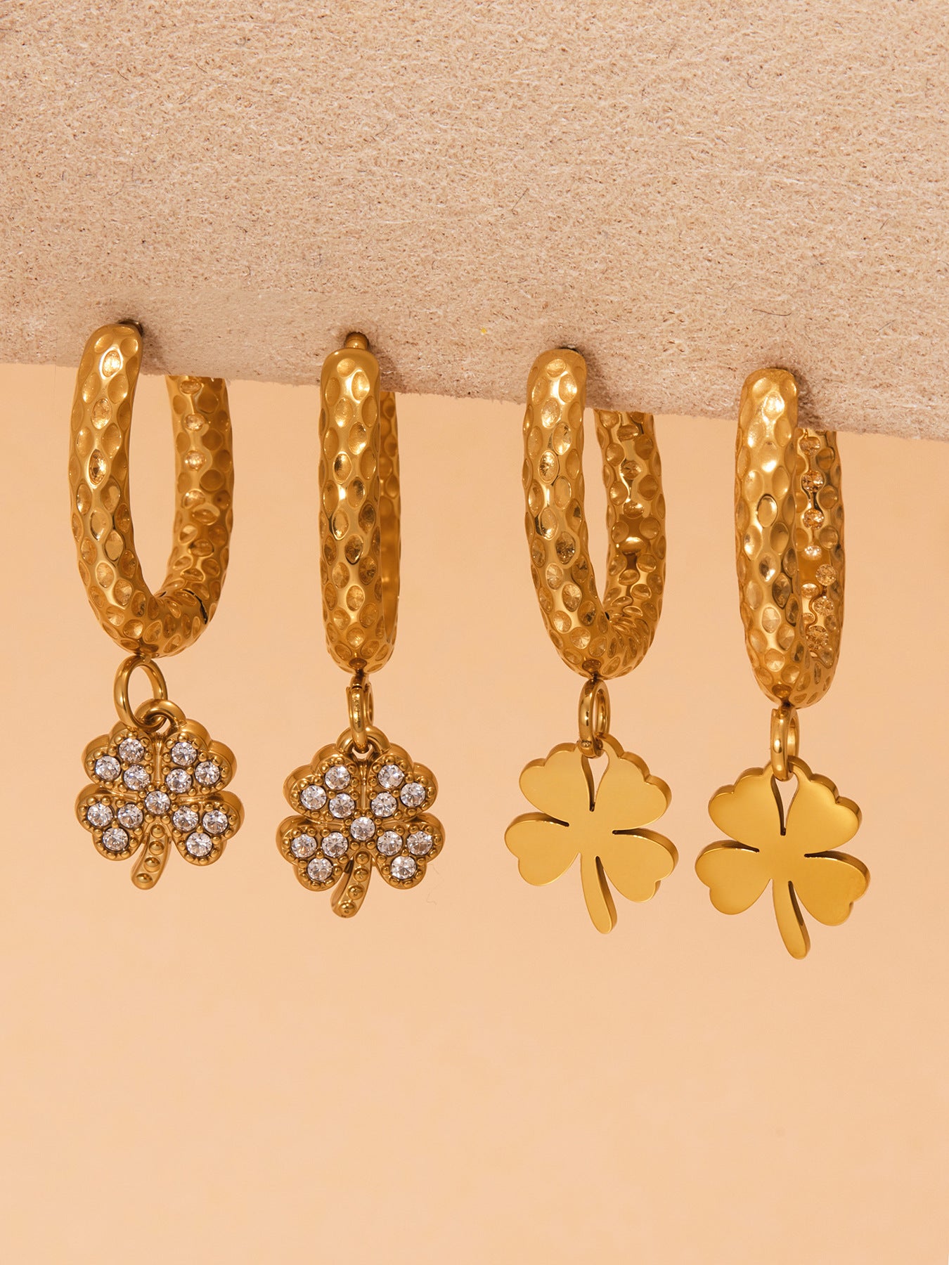 Planderful Four Leaf Clover Zircon Earrings Gold For Women