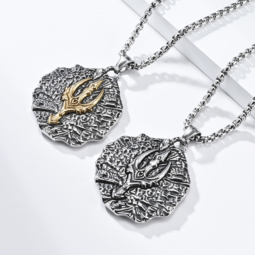 Planderful Personalized Viking Thor Trident Pendant Necklace Stainless Steel For Men Vintage Nordic Design