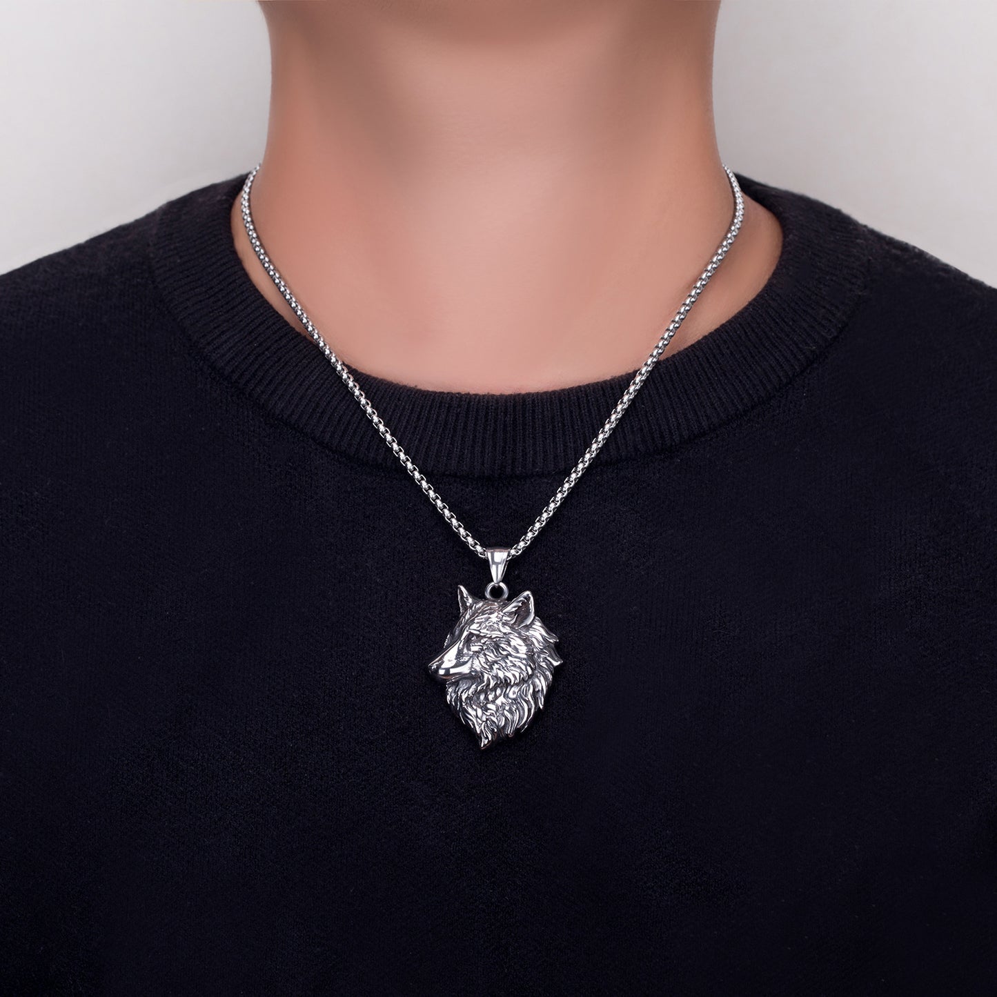 Steel Necklace - Vintage Wolf Head Pendant For Men