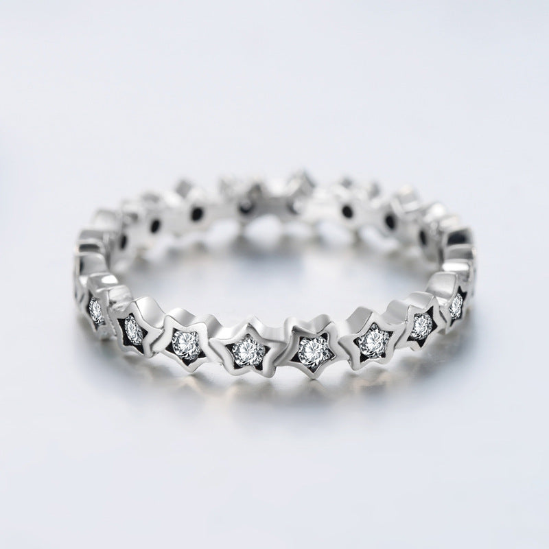 Starry Sky Zircon Sterling Silver Ring for Women, Size 5-10