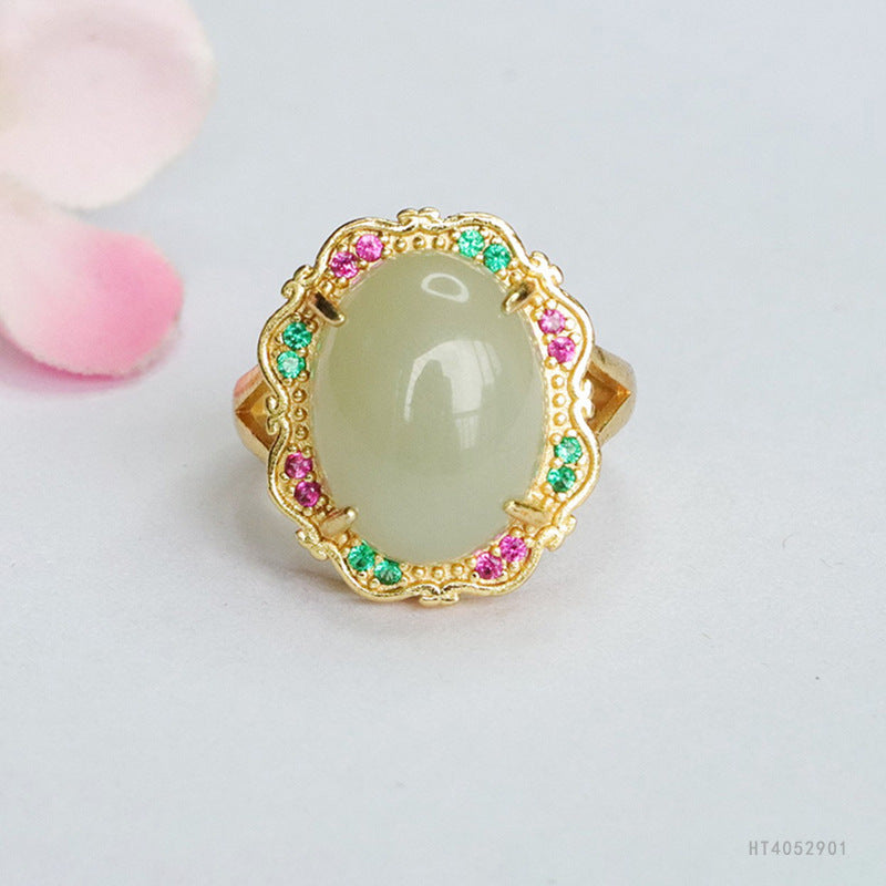 Qingshui Hetian Jade Petal Ring