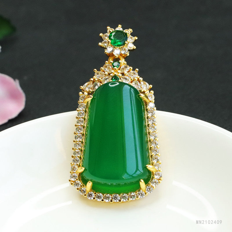 Green Chalcedony Trapezoid Peace Plaque Pendant — No Chain