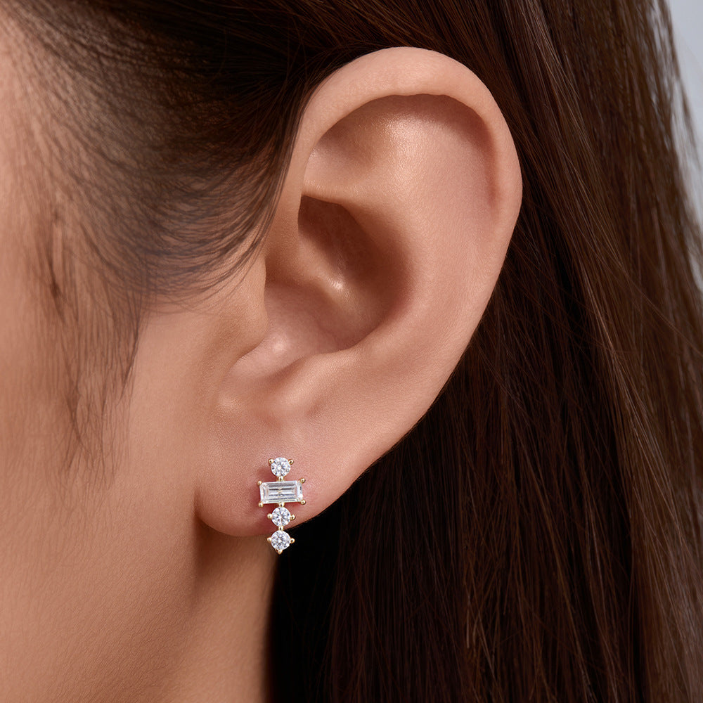925 Sterling Silver Geometric Square Zircon Stud Earrings Inlaid Zircon