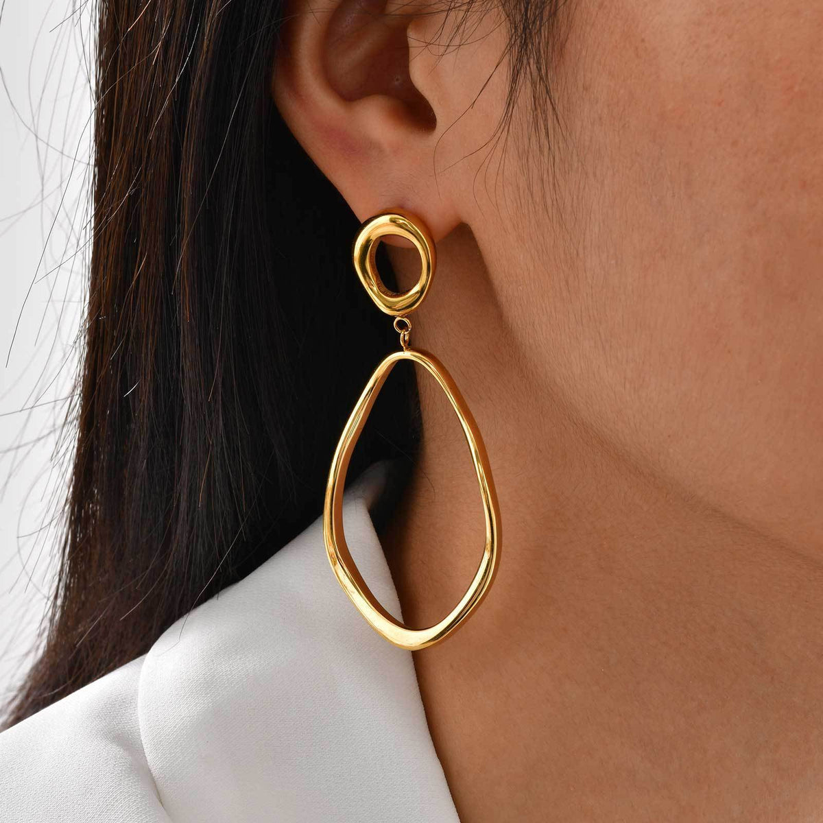 Gold-Tone Organic Open Teardrop Earrings