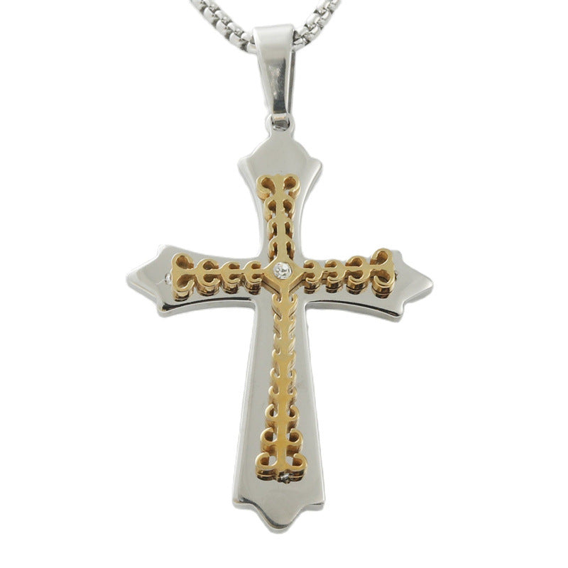 Personalized Retro Titanium Steel Cross Pendant Necklace for Men - Trendy Stainless Steel Design