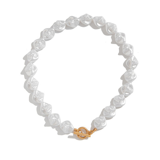 Baroque Pearl-Style Heart Toggle Necklace