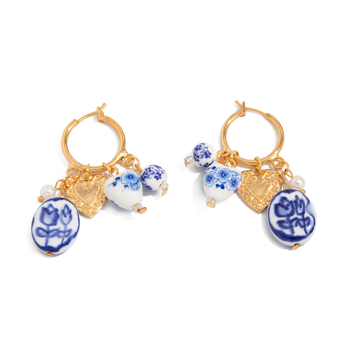 Planderful Pearl Heart Pendant Earrings Vienna Verve For Women Ceramic Flower Design Stunning Statement Jewelry