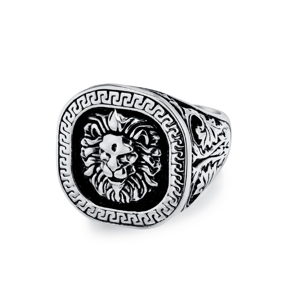 Cross-Border Retro Lion Head Titanium Steel Ring for Men