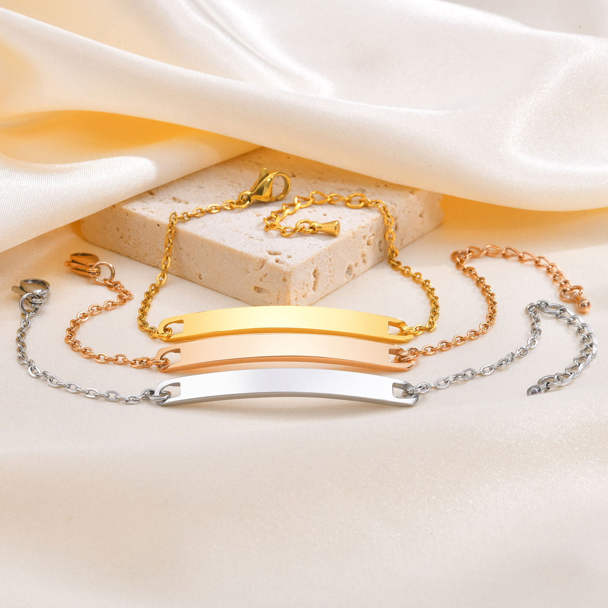 Women's Stainless Steel Curved Bracelet Gold Rose Gold