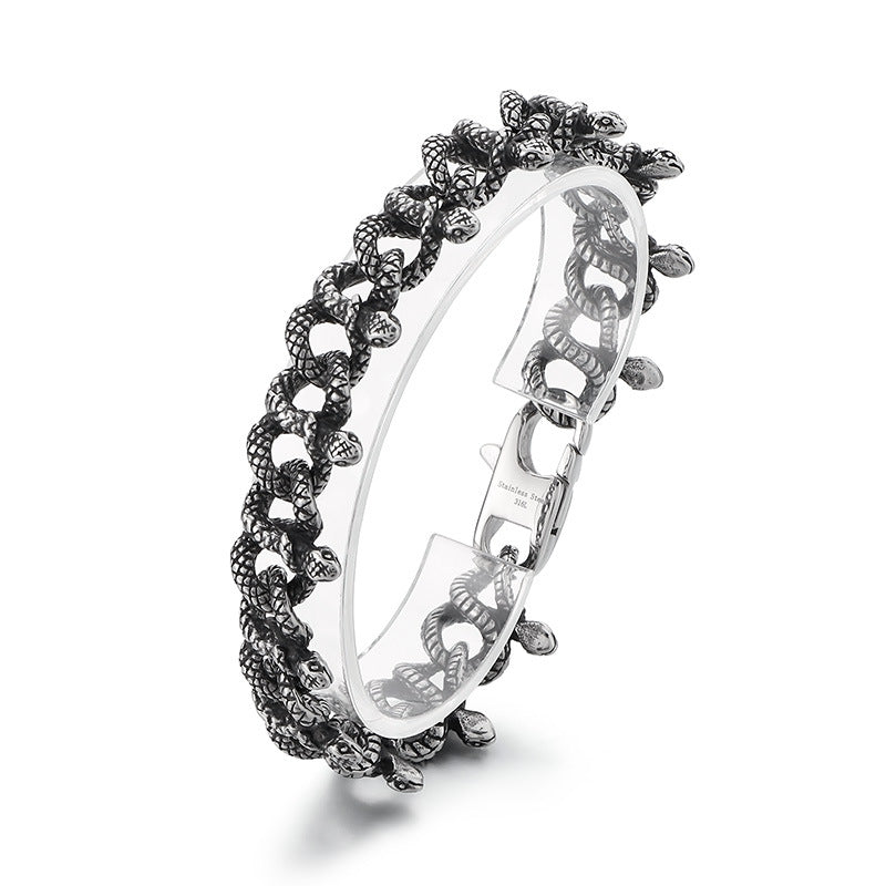 Planderful Zircon Encrusted Snake Bracelet For Men Titanium