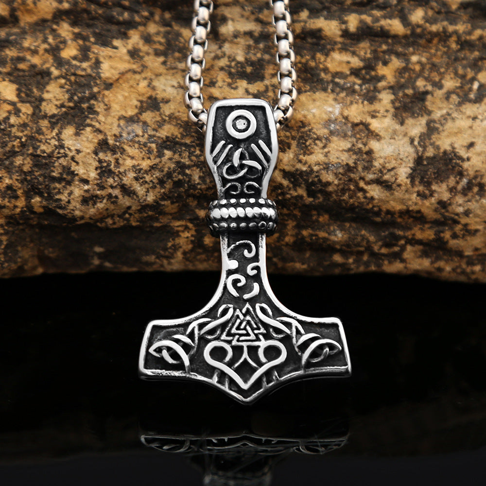 Nordic Viking Triangle Rune Titanium Steel Hammer Pendant