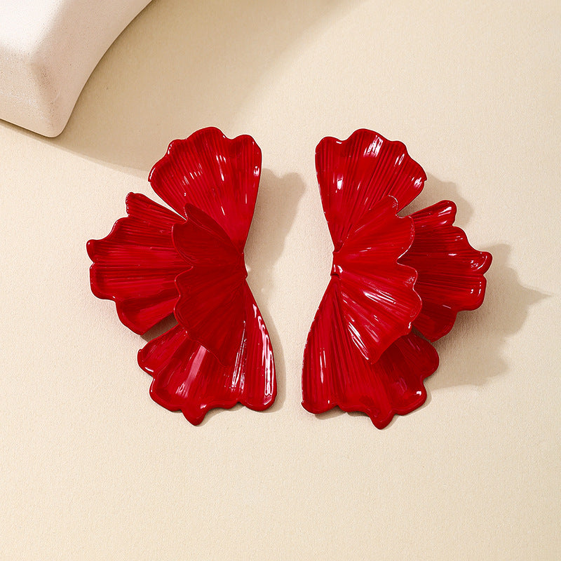 Planderful Vienna Verve Earrings – Elegant Metal Red Half Flower Design