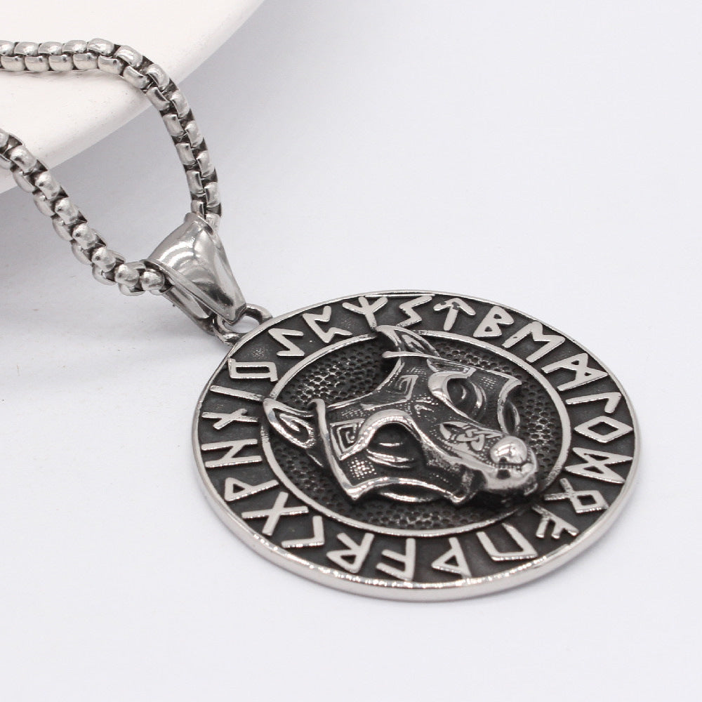 Viking Rune Direwolf Pendant Titanium Steel by Planderful for Men and Unisex Protection Amulet