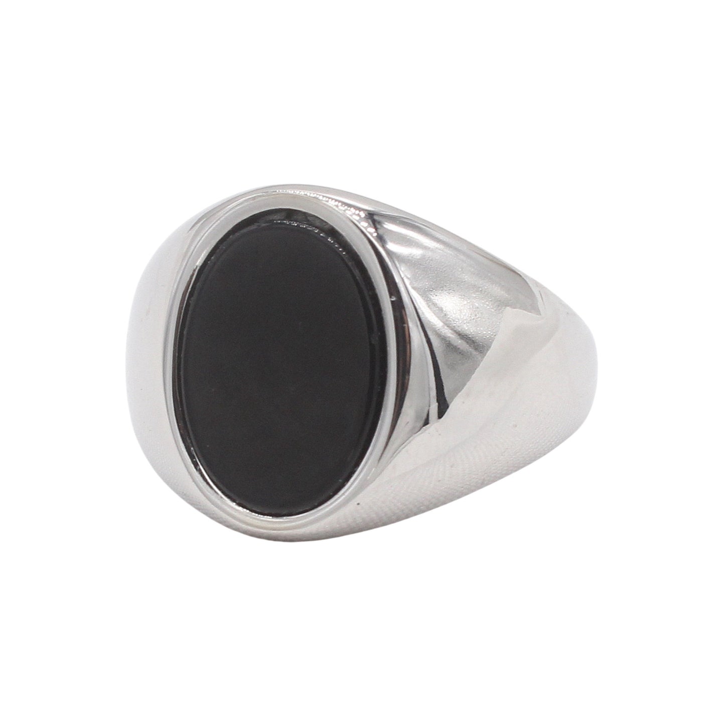 Planderful Jewelry Black Oval Stone Titanium Steel Ring For Everyday Unisex Wear