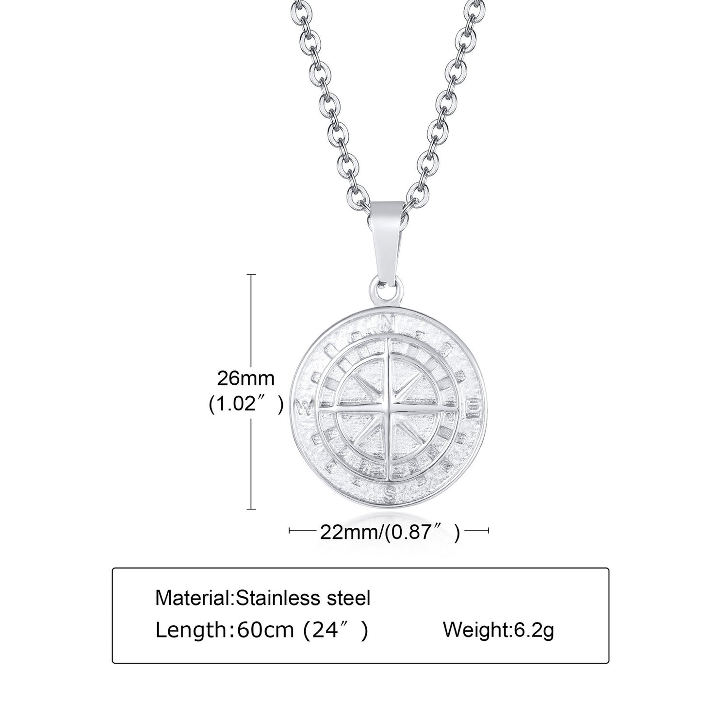 Stainless Steel Compass Pendant Gold Coin Compass Necklace