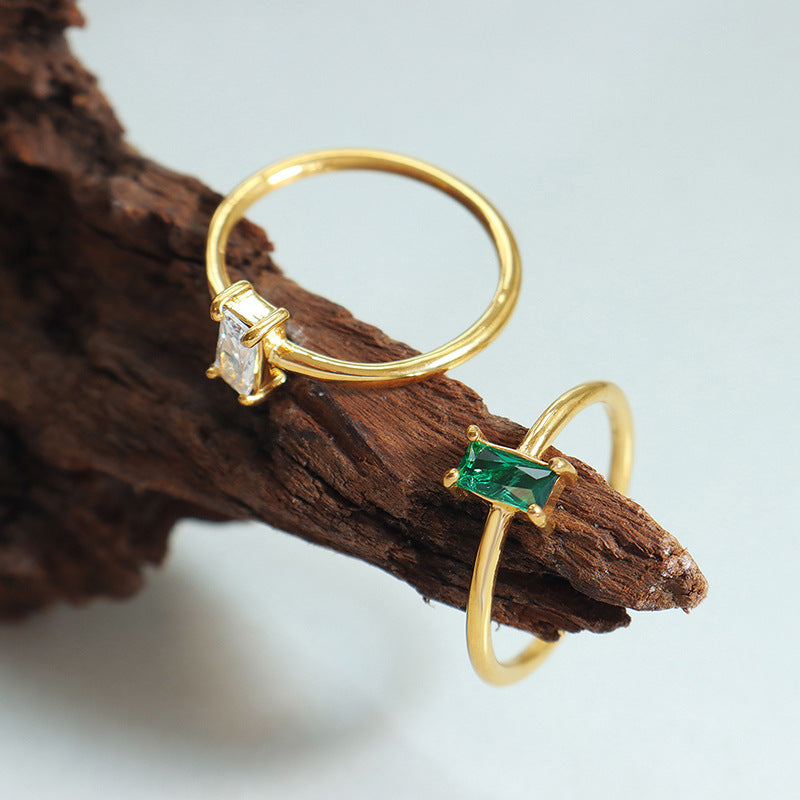 Square Zircon Korean Style Finger Ring with Niche Design