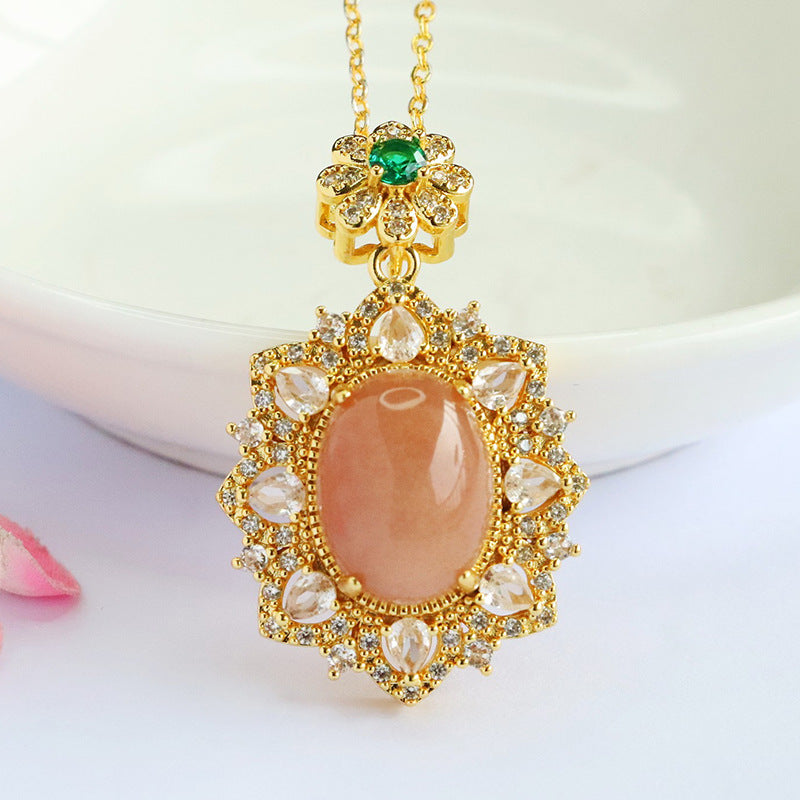 Orange Moonstone Floral Bail Pendant — No Chain