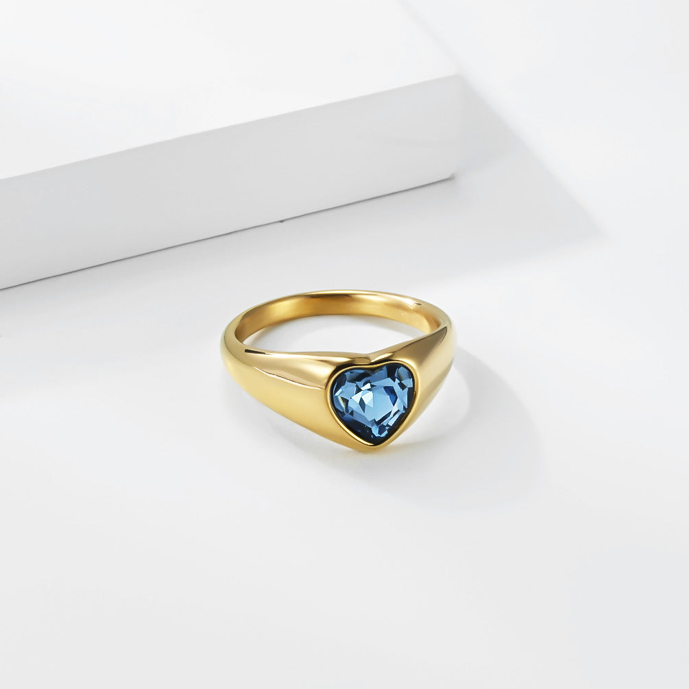 Heart Gold-Plated Stainless Steel Ring Unisex