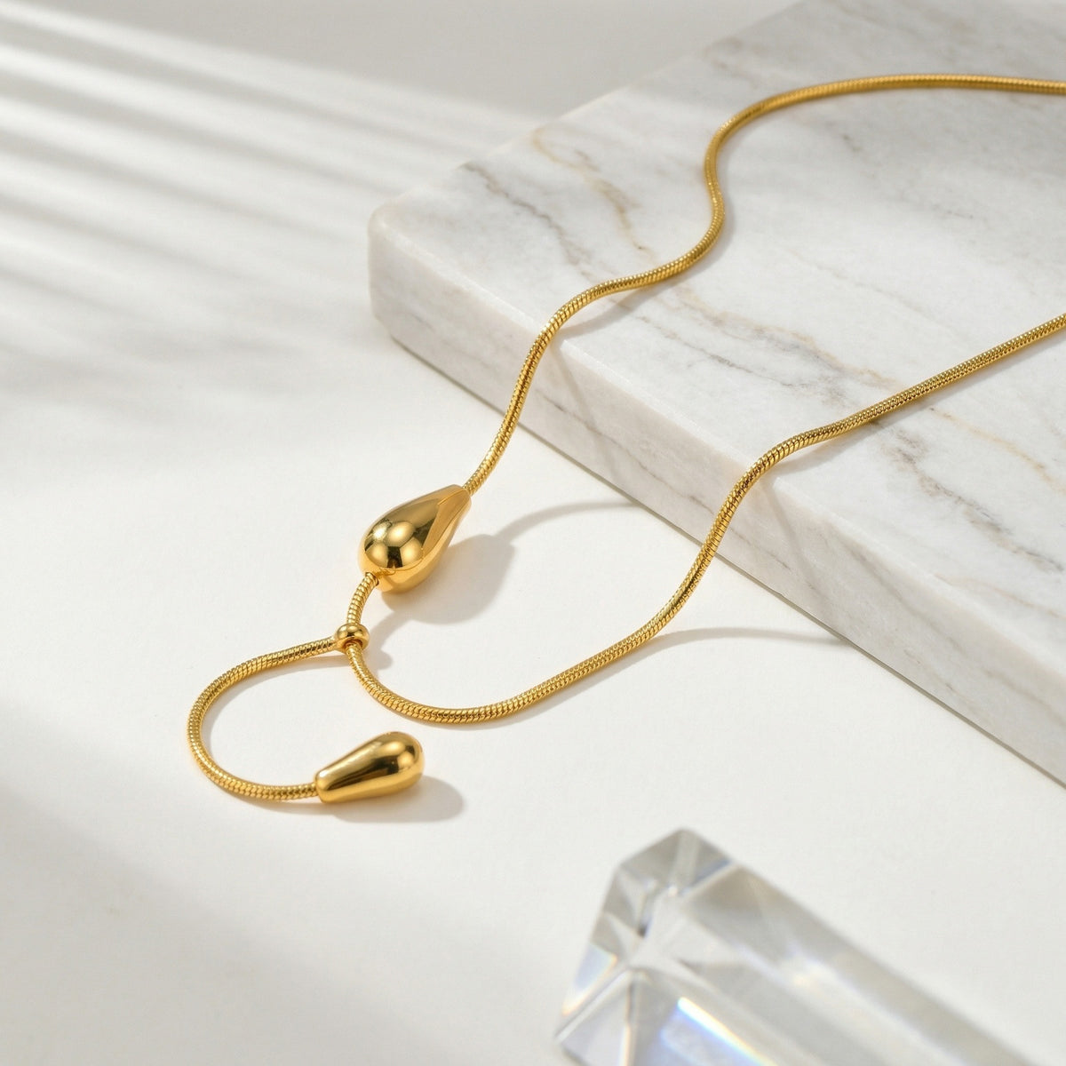 Stainless Steel Design Water Drop Y-Shaped French Necklace