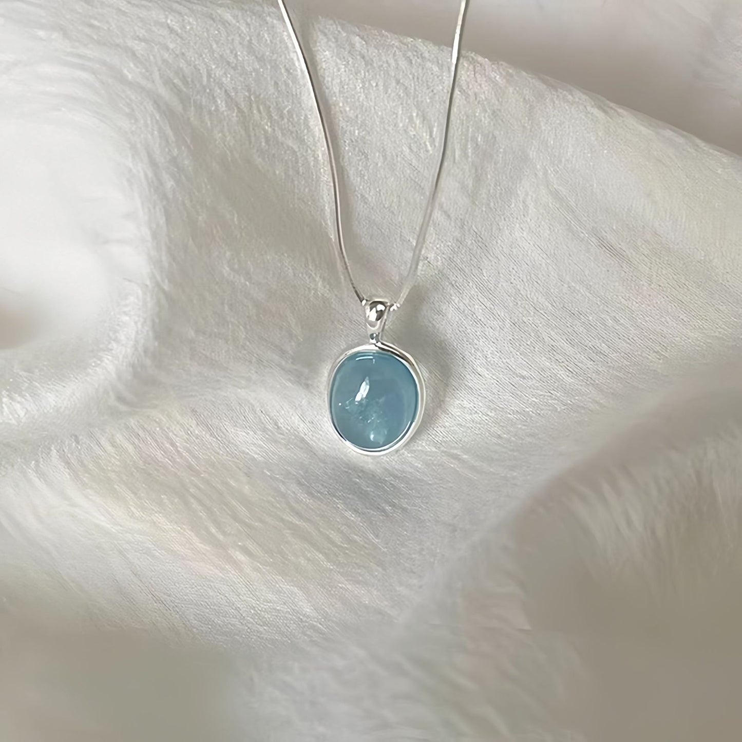 New 925 Sterling Silver Imitation Aquamarine Necklace