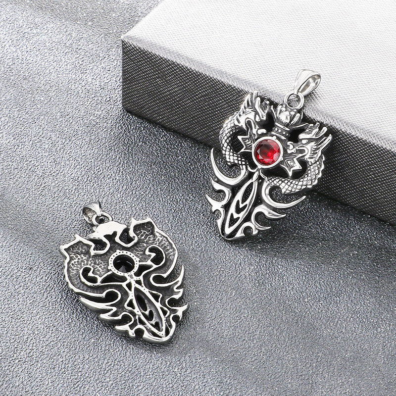 Old Zodiac Dragon Pendant, Guochao Retro Double Dragon Play Beads Inlaid With Zircon Necklace