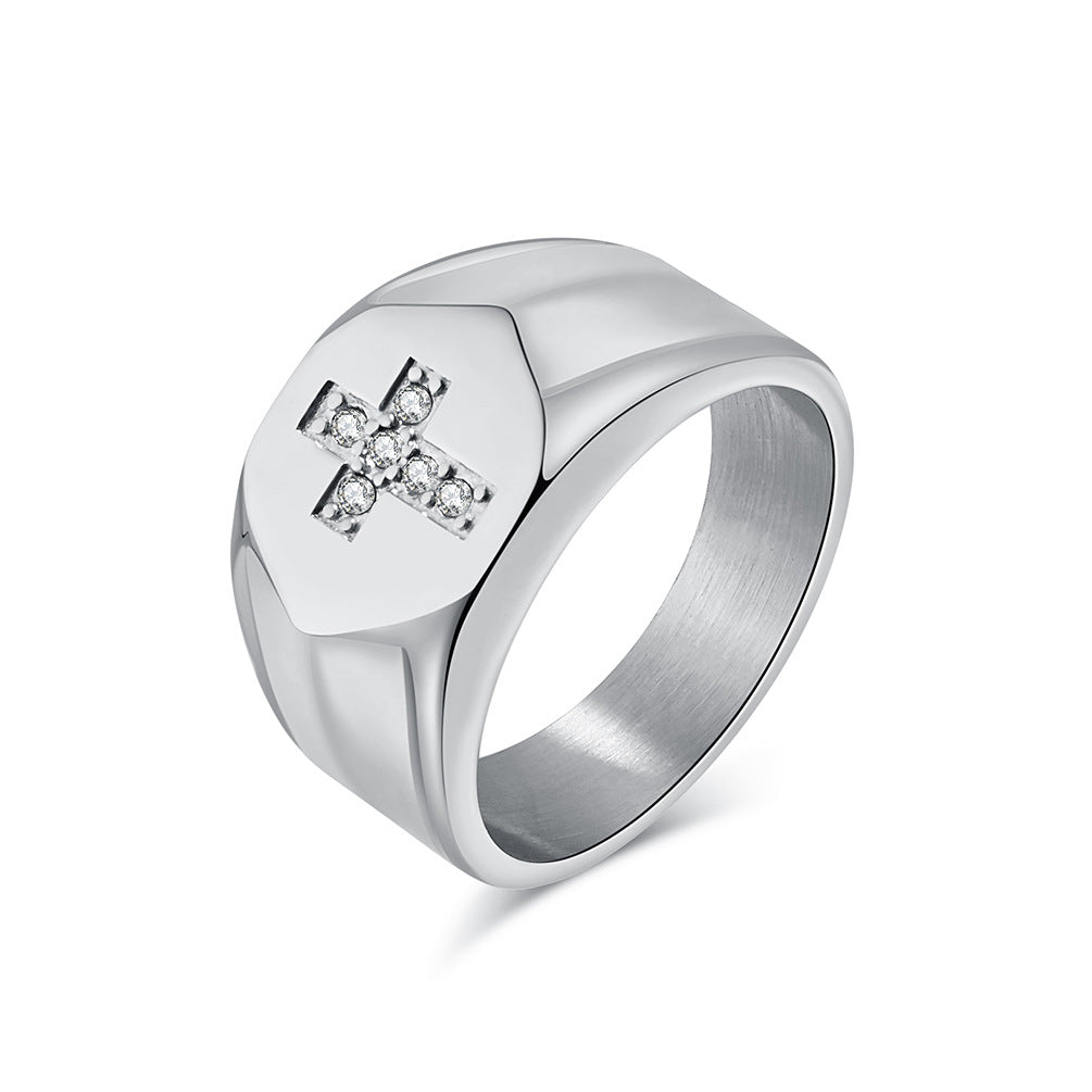 Cross Ring Titanium Steel Inlaid Zircon Unisex Retro Religious Protection Jewelry From Planderful Everyday Genie