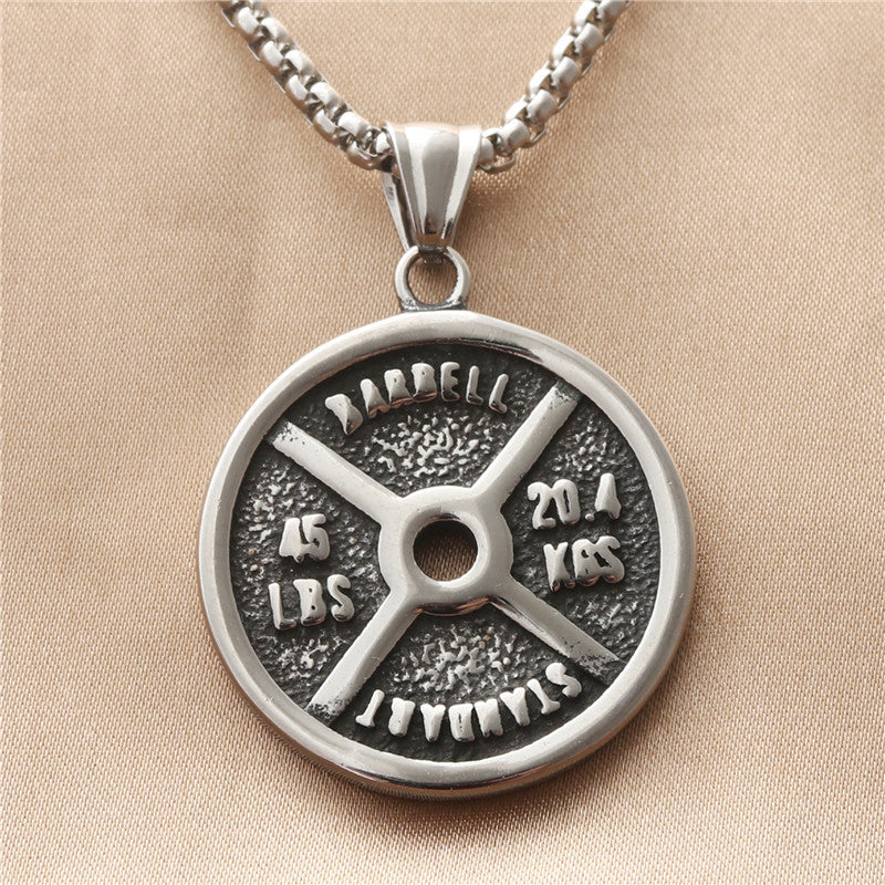 Titanium Steel Sports Pendant Necklace for Men - Retro Punk Style Stainless Steel Round Pendant