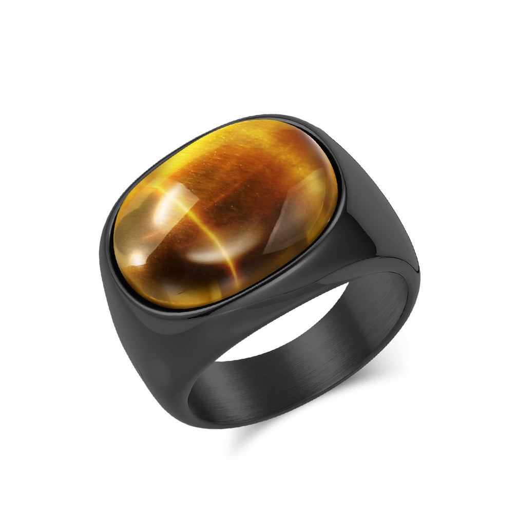 Tiger Eye Ring For Men By Planderful Titanium Steel Durability Retro Style Jewelry