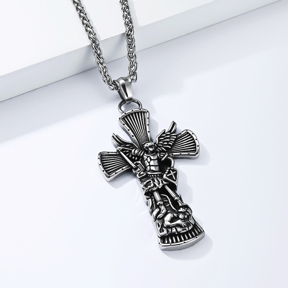St Michael Archangel Cross Necklace Titanium Steel Pendant Unisex Protection Planderful Collection