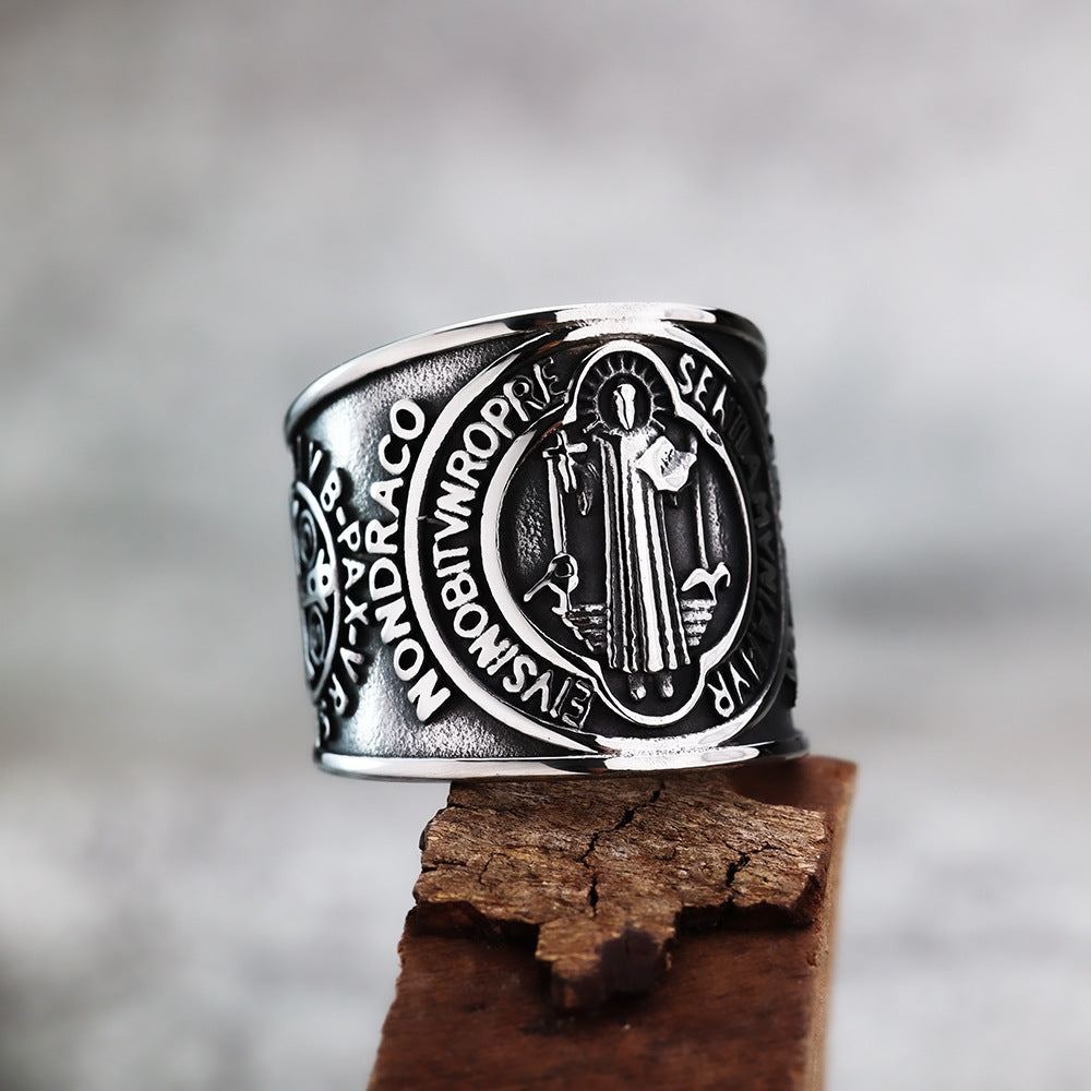 Vintage Wide Edge Titanium Steel Ring for Men Fashion Jewelry