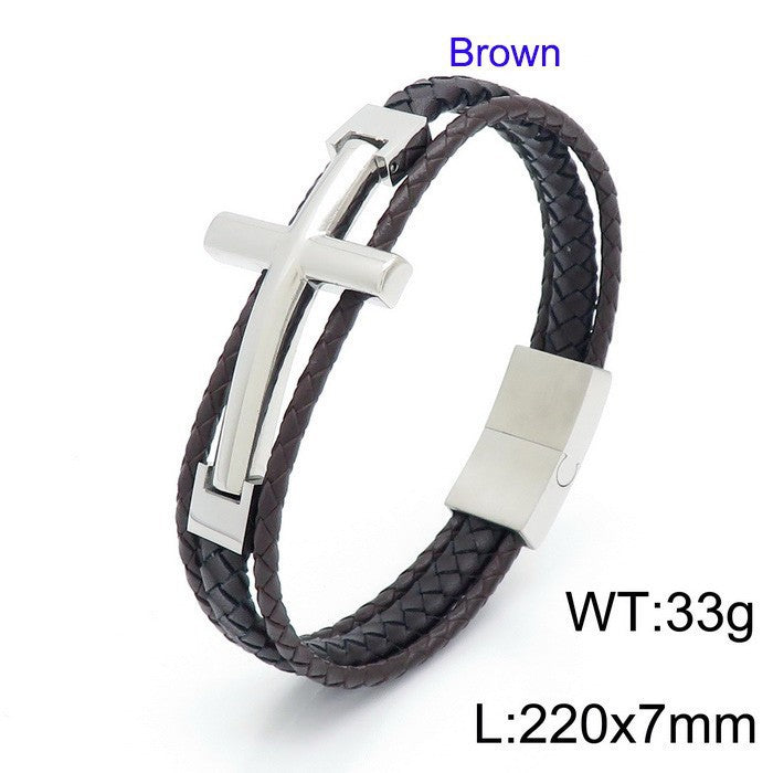 Mens Stainless Steel Cross Bracelet Planderful Layered