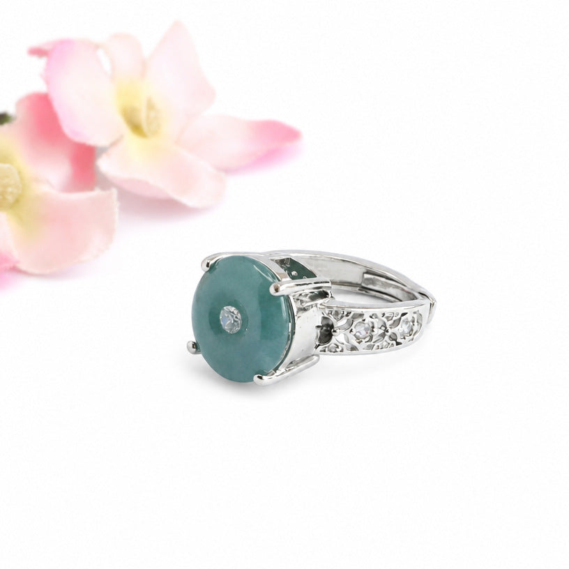 Blue-Water Jadeite Peace Buckle Ring