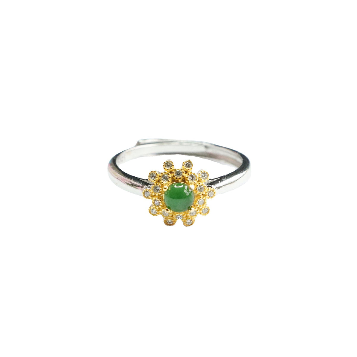 Icy Green Jadeite Daisy 925 Silver Ring