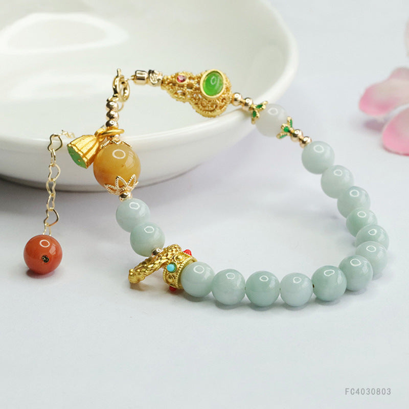 Jadeite Gourd & Round Bead Bracelet