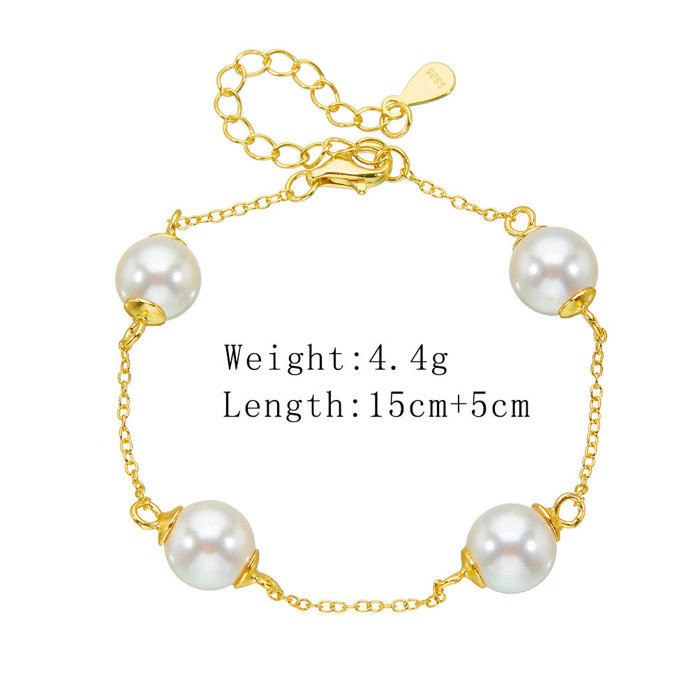 S925 Sterling Silver Pearl Bracelet Wind Beaded Bracelet