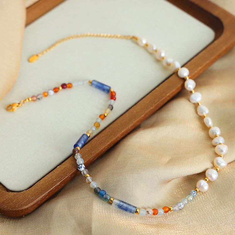Exquisite Baroque Handmade Beaded Necklace with Colorful Natural Stones