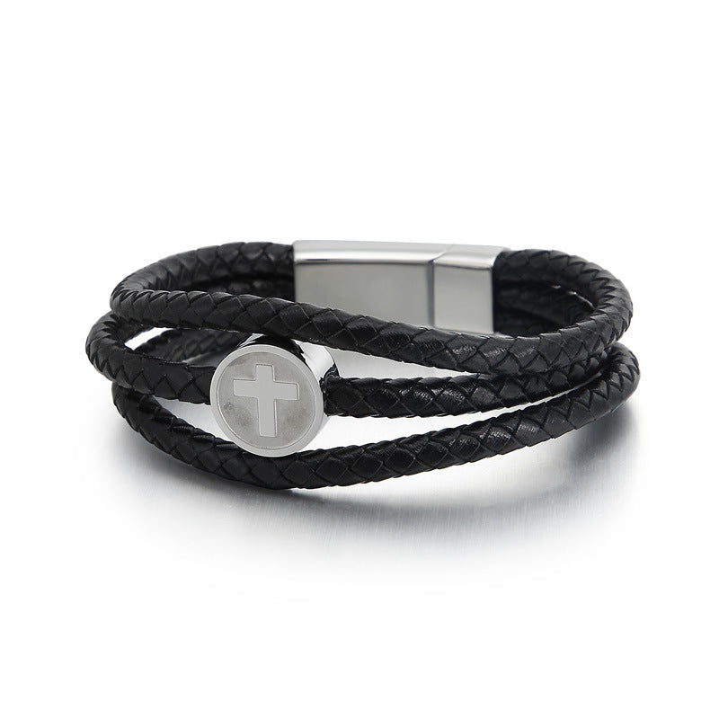 Planderful Versatile Leather Rope Cross Bracelet For Men