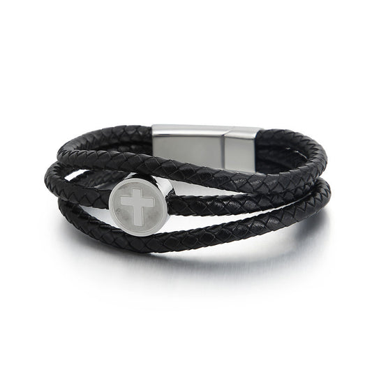 Planderful Versatile Leather Rope Cross Bracelet For Men