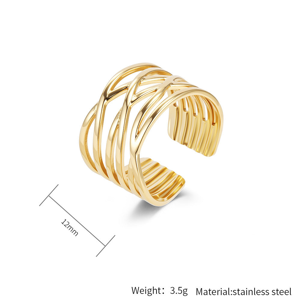 Planderful Geometric Stainless Steel Open Ring For Women Gold Plated Adjustable Fashion Jewelry