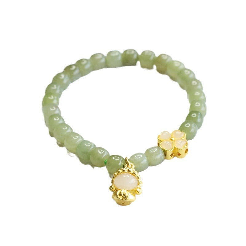 Qingshui Hetian Jade Flower & Buddha Charm Bracelet