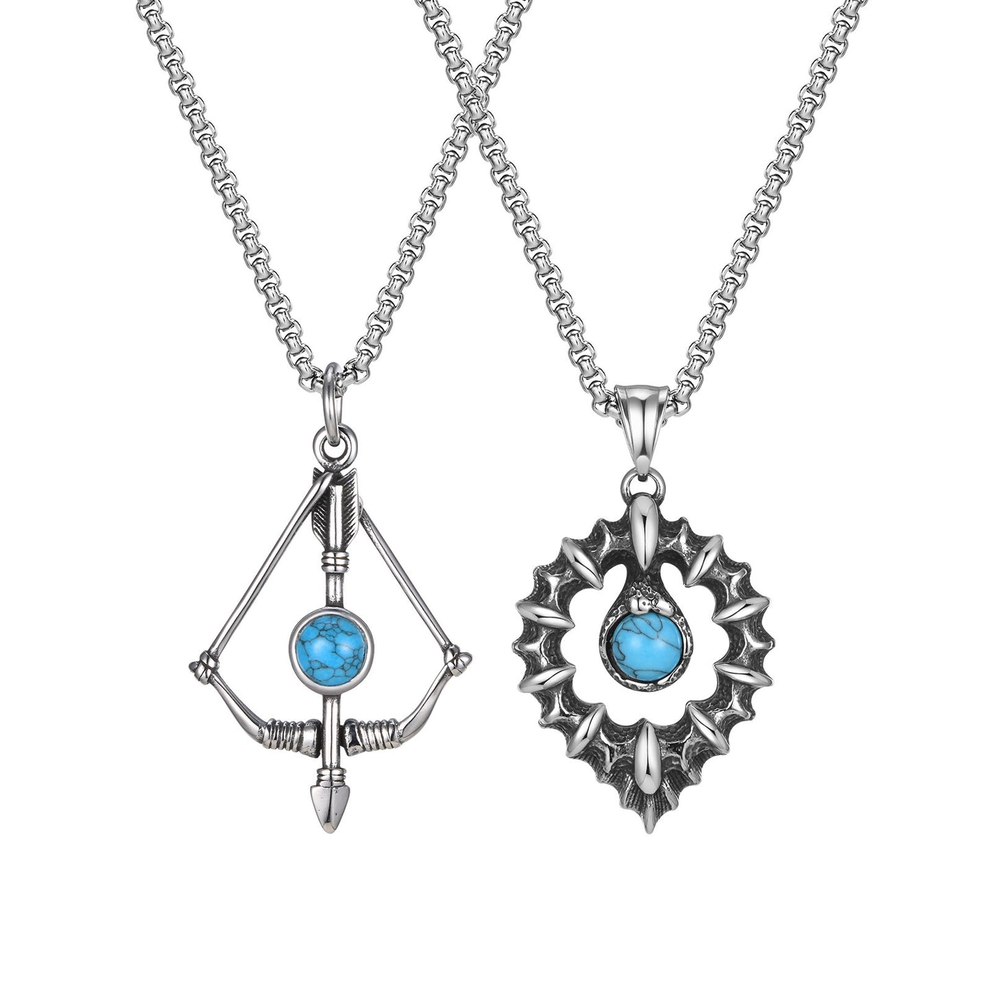 Jewelry Vintage Stainless Steel Turquoise Bow Arrow Pendant Necklace Men's Hip Hop