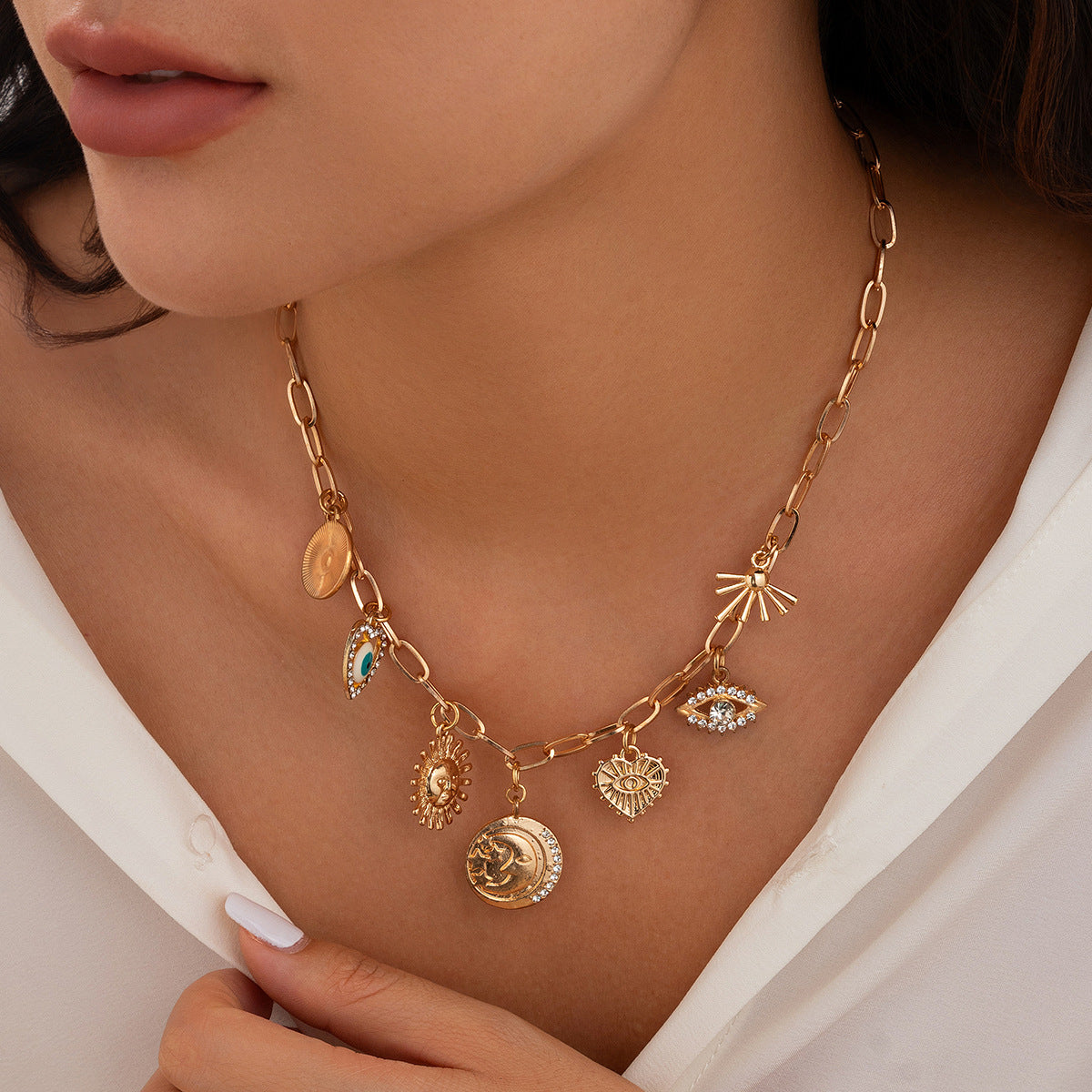 Multi-Eye Heart Fringe Necklace