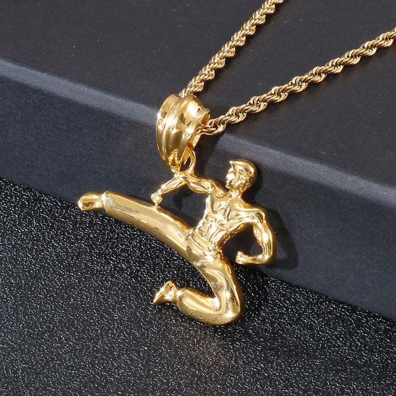Titanium Steel Kung Fu Master Pendant for Men - Stainless Steel Martial Arts Jewelry